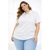 Kadın Pike Kumaş Düğmeli Yaka Battal Büyük Beden Günlük Kısa Kol Tişört T-Shirt - Beyaz