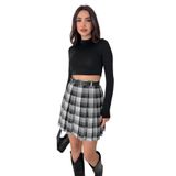 Kadın Pileli Ekose Mini Short Etek – Grunge Charm