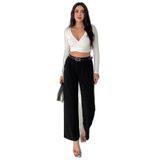 Kadın Pileli Geniş Paça Pantolon – Black Flow, siyah, s
