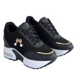 Kadın Platform Spor Ayakkabı, 7 CM Yüksek Taban, Altın Detaylı Sneaker, Günlük Rahat ve Şık, Siyah ve Beyaz (Siyah, EU Ayakkabı Beden Sistemi, Yetişkin, Kadın, Sayısal, Orta, 39)