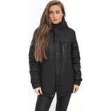 Kadın Polarlı Kürklü Su ve Rüzgar Geçirmez Kapüşonlu Kışlık Mont & Kaban & Parka - Siyah - XL