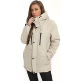 Kadın Polarlı Kürklü Su ve Rüzgar Geçirmez Kapüşonlu Kışlık Mont & Kaban & Parka - Taş - 2XL