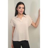 Kadın Polo Yaka Apoletli Gömlek - Bej - 2XL
