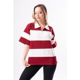 Kadın Polo Yaka Çizgili Oversize T-Shirt