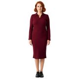 Kadın Polo Yaka Fitilli Bodycon Triko Midi Elbise Uzun Kollu Kış Günlük Şık Akrilik Tasarım-Mürdüm-2XL