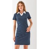Kadın Polo Yaka Kısa Kollu Çizgili Elbise Lacivert Beyaz - 25538 - Lacivert - Beyaz - M