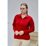 Kadın Polo Yaka Oversize Çiçek Nakışlı Triko Kazak Kırmızı