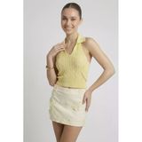 Kadın Polo Yaka Sırt Dekolteli Crop Bluz - Sarı