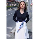 Kadın Polo Yaka Yakası Nakışlı Yazlık Triko Bluz Desen