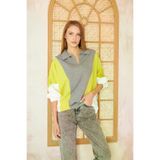 Kadın Polo Yaka Yarasa Lastikli Manşet Kol Salaş Sweatshirt Bluz Gri Fıstık Yeşil Beyaz 700-3473308
