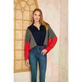 Kadın Polo Yaka Yarasa / Lastikli Manşet Kol Salaş Sweatshirt Bluz Lacivert Gri Kırmızı 3473308