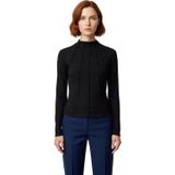 Kadın Polyester Esnek Örme Bluz Regular Kalıp Bisiklet Yaka Fermuarlı Uzun Kollu Casual Günlük_Siyah-XS