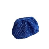 Kadın Pörtföy El Çantası Clutch Çanta Parti Dügün Gece Çantası Handmade Straw Bag Metallic Blue Raffia Bag Pouch Bag