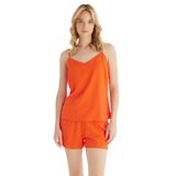 Kadın Premium Ekovero İnce Askılı Şortlu Mercan Pijama Takımı C1T3N5O06 MERCAN S