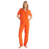 Kadın Premium Ekovero Kısa Kol Önden Düğmeli Mercan Pijama Takımı C3T3N5O06 MERCAN S