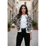 Kadın Premium Leopar Desenli Triko Bisiklet Yaka Hırka