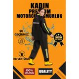 Kadın Premium Motorcu Kurye Yağmurluk Takım Su Geçirmez Pvc Reflektörlü - Siyah