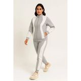 Kadın Premium Parçalı Eşofman Takım - Dik Yaka Fermuarlı Sweatshirt - Gri