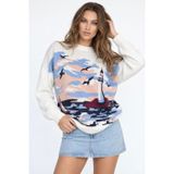 Kadın Premium Triko Manzara Desenli Oversize Kazak