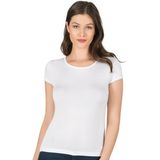 Kadın Premium Yumuşak Rahat Kumaş Viskon Bisiklet Yaka Kısa Kollu Örme T-Shirt - Beyaz