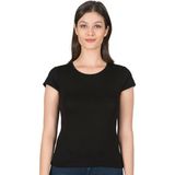Kadın Premium Yumuşak Rahat Kumaş Viskon Bisiklet Yaka Kısa Kollu Örme T-Shirt - Siyah - XL