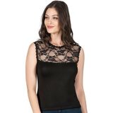 Kadın Premium Yumuşak Rahat Kumaş Viskon Dantel Detaylı Sıfır Kol Örme Bluz - Siyah - 3XL
