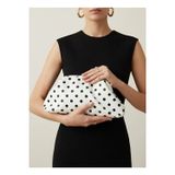 Kadın Puantiyeli Benekli Burslu Pouch Clutch Çanta Altın Zincir Detaylı (21X13)