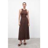 Kadın Puantiyeli Şifon Uzun Etek -18305ETK - BROWN