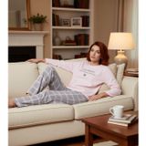 Kadın Pudra Kalp Baskılı Ekose Pantolonlu Pijama Takımı Fonksiyonel Dayanıklı Kaliteli Şık