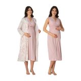 Kadın Pudra Pembe Hamile Lohusa Sabahlık Ve Gecelik Takım, M, BS8035EF-89C0018315620