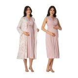 Kadın Pudra Pembe Hamile Lohusa Sabahlık Ve Gecelik Takım, XL, BS8035EF-86D0018320418