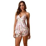 Kadın Pudra Pembe Saten Atlet ve Şort Takım, 2XL, N5551-19804IGP27193780