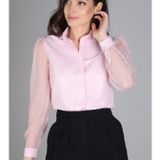 Kadın Pudra Pembe Tül Kollu Uzun Kol Gömlek