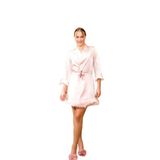 Kadın Pudra Pembe Tüylü Bride Gelin Sabahlık, L, LD15052-198IGP100547