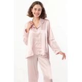 Kadın Pudra Saten Çeyiz Seti 6 Parça Beyaz Biyeli Sabahlık Gecelik Pijama Şortlu Takım 8630