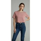 Kadın Pudra & Siyah Basic Crop Tişört %100 Pamuk