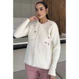 Kadın Pul Işlemeli Yumoş Iplik Triko Ceket (S-M-L-Xl Uyumludur) P-00018068 - Krem - Standart
