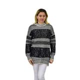 Kadın Pullu Çizgili Oversize Kazak 7592 BGL-ST04076 SİYAH M/L