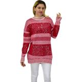Kadın Pullu Çizgili Oversize Kazak 7592 BGL-ST04076