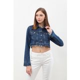 Kadın Püsküllü Crop Jean Ceket