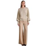 Kadın Rahat Kalıp Dökümlü Kollu Yuvarlak Yakalı Uzun Kollu Bej Kazak 25577-PULLOVER-BEJ