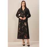 Kadın Rahat Kalıp Düğmeli Desenli Uzun Kollu Siyah-Bronz Ceket 24763-CARDIGAN-SIY/BRO