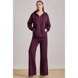 Kadın Rahat Kalıp Kapüşonlu Uzun Kollu Bordo Ceket 25504-JOGGING JACKET-MÜRDÜM
