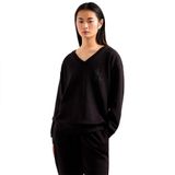 Kadın Rahat Kalıp V Yaka Yapay Elmas İşlemeli AX Logolu Uzun Kollu Siyah Sweatshirt XW000093 AF10804-UC001
