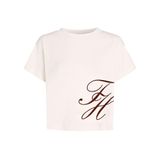 Kadın Rahat Kalıp Yuvarlak Yakalı TH Logo İşleme Detaylı Kısa Kollu Beyaz T-Shirt WW0WW47314-YA8