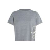 Kadın Rahat Kalıp Yuvarlak Yakalı TH Logo İşleme Detaylı Kısa Kollu Gri T-Shirt WW0WW47314-P61