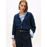 Kadın Rahat Kalıp%100 Yün Desenli Örme Uzun Kollu Mavi Hırka WW0WW43089-C1G