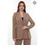 Kadın Rahat Kesim Astarlı Ceket Pantolon Takım Elbise – Cappuccino