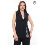 Kadın Rahat Kesim Astarlı Kolsuz Blazer Ceket Pantolon Takım Elbise – Lacivert