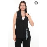 Kadın Rahat Kesim Astarlı Kolsuz Blazer Ceket Pantolon Takım Elbise – Siyah